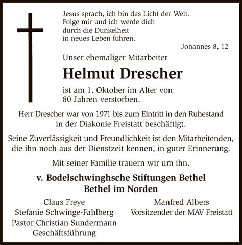 Traueranzeigen Von Helmut Drescher Trauerkreiszeitungde