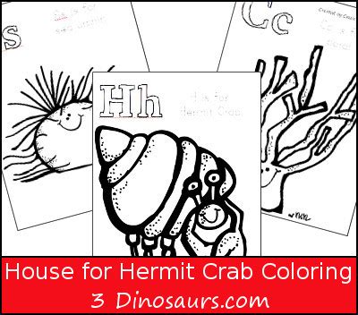 Free printable hermit crab coloring pages. 3 Dinosaurs - Hermit Crab Coloring ABC