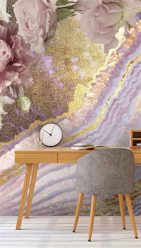 Metallic Floral Agate Wallpaper By Lara Skinner Wallsauce Uk Pink