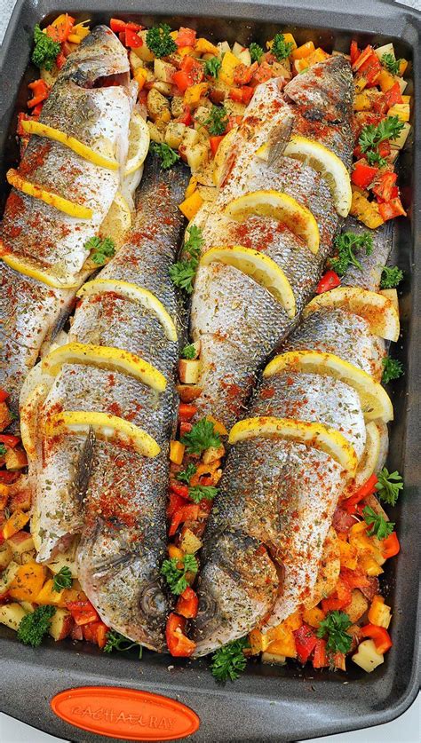 Oven Baked Mediterranean Branzino With Potatoes And Veggies Recipe In 2022 Oven Baked