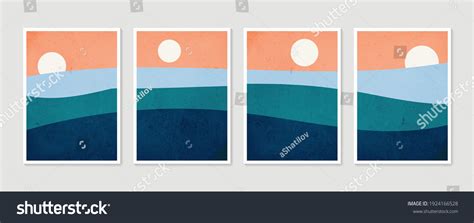 Sunset Over Sea Poster Set Minimal Stock Vector Royalty Free