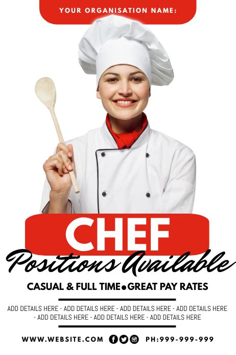 Chef Positions Available Poster Template Postermywall