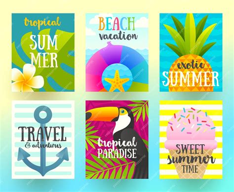 premium vector set of summer holidays and tropical vacation posters or greeting card