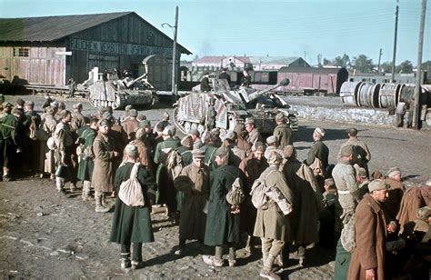 World War Ii In Color Soviet Pows Guarded By German Stugs