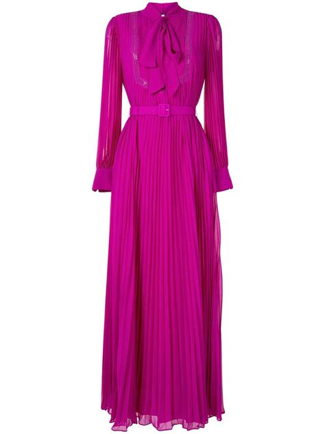 Self Portrait Pussy Bow Pleated Maxi Dress In Pink Lyst Canada