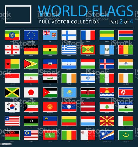 Världens Flaggor Vektor Rektangel Platt Ikoner På Mörk Bakgrund Del 2