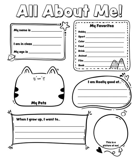An All About Me Worksheet With Cats And Speech Bubbles On The Front Page
