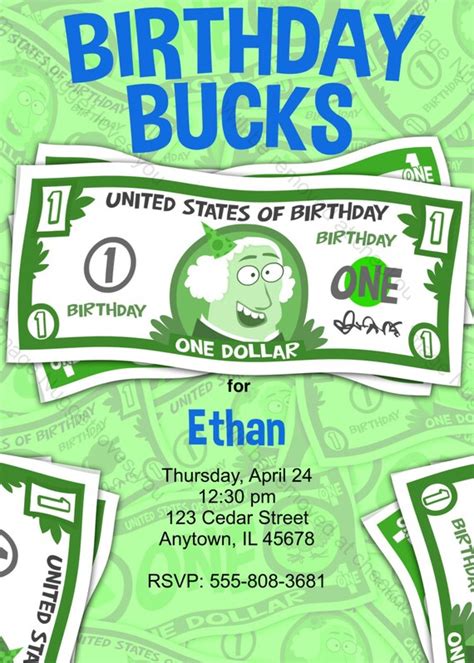 Dollar Bills Money Birthday Invitation Printable Design