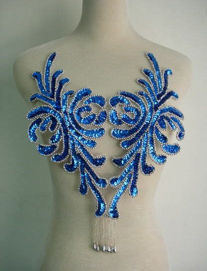 Bd47 3 Fringed Bodice Sequin Bead Applique Royal Blue Dancewear Sequin Appliques Beaded