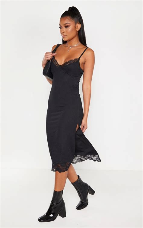 Black Lace Trim Midi Dress Dresses Prettylittlething Il