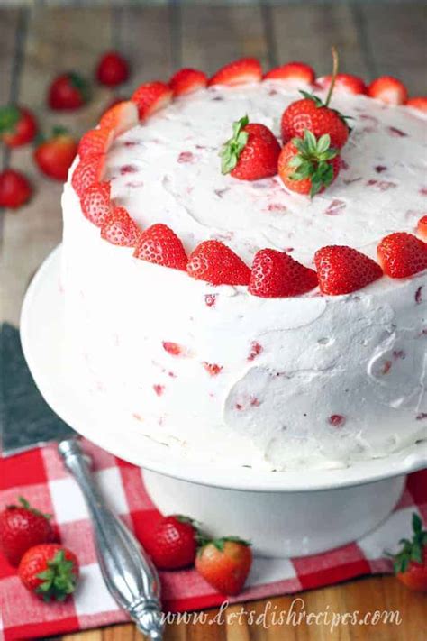 The cake can be made a sheet cake or as a round layered cake. Strawberries & Cream Cake | Let's Dish Recipes