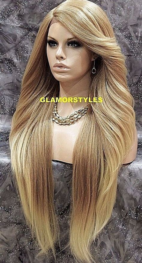 Human Hair Blend Lace Front Full Wig Long Straight Layered Medium