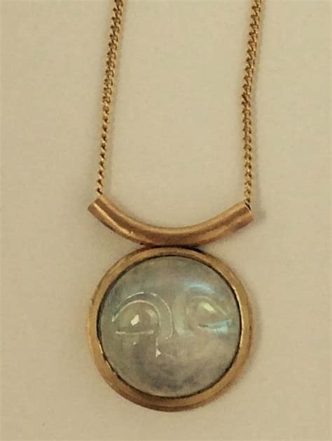 14k Gold Moonstone Necklace With Face Etsy