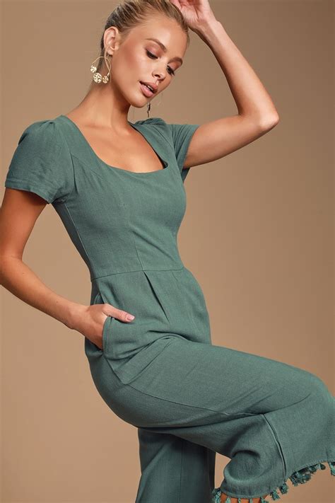 Cute Olive Green Jumpsuit Tasseled Jumpsuit Culotte Jumpsuit Lulus