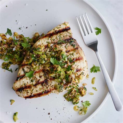 Grilled Swordfish With Herbs And Charred Lemon Salsa Recipe Justin