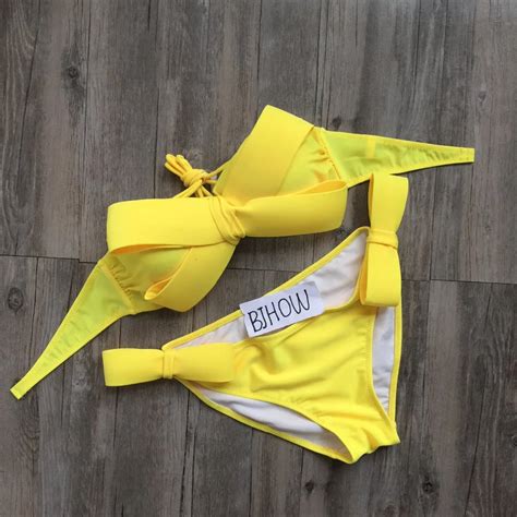 Bowknot Swimsuit 2016 New Sexy Cute Neon Bikini Set Brazilian For Women Sexy Halter Push Up