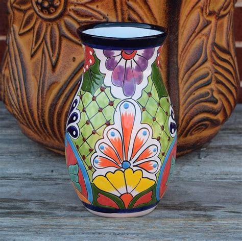 Talavera Mexican Ceramic Flower Decorative Vase Folk Art Home Decor