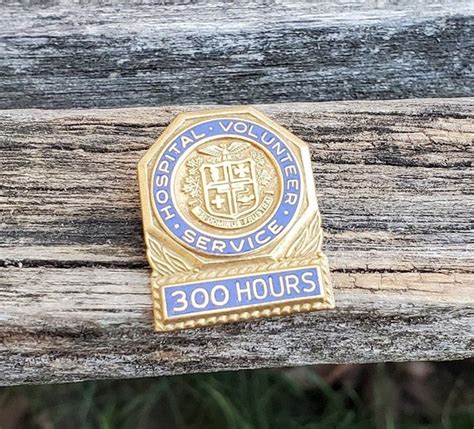 Vintage Hospital Volunteer Pin 300 Hours T For D Gem