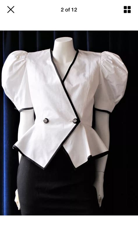 80s Puff Sleeve Jacket Top Peplum White Black Vintage Tendencias Inspiração Vintage