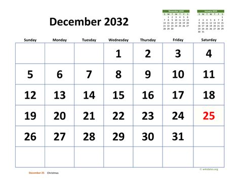 December 2032 Calendar With Extra Large Dates