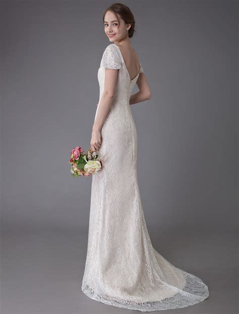 Lace Wedding Dress Vanilla Cream Sweetheart Short Sleeve Bridal Dress