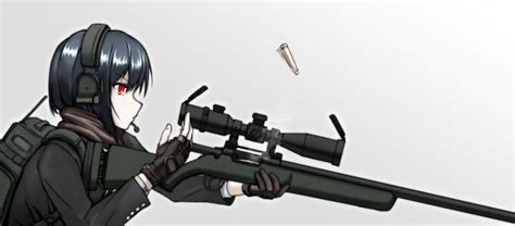 Wallpaper Anime Girl Sniper Headphones Profile View