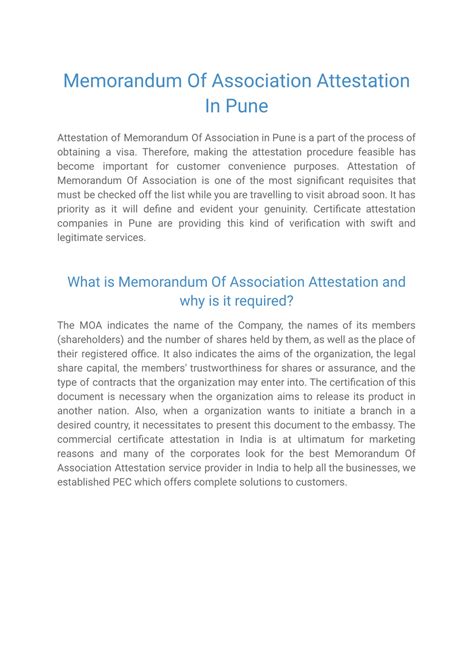 Ppt Memorandum Of Association Attestation In Pune Powerpoint