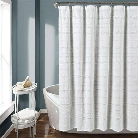 Lush Decor Stripe Clip Jacquard Cotton Shower Curtain 72x72 White