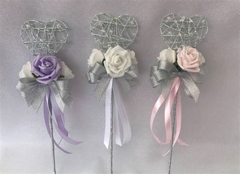 heart wedding flower girl wand with flowers etsy