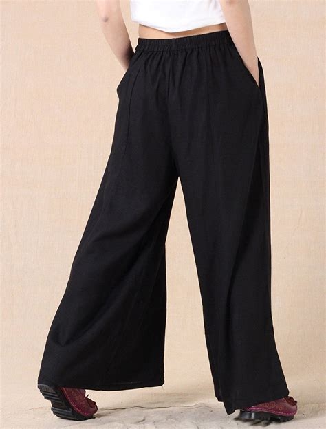 Mordenmiss Womens Linen Wide Leg Elastic Waistband Pants With Pockets