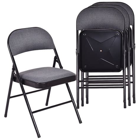 Costway Set Of 4 Metal Frame Folding Chairs Fabric Upholstered Padded