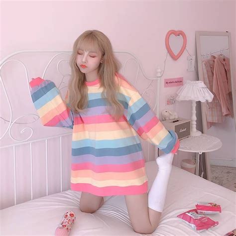 Korean Pastel Soft Girl Rainbow Tee In 2020 Kawaii Fashion Outfits