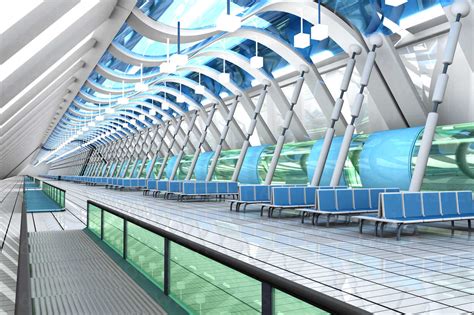 Waiting Area Of A Futuristic Airport 3d Rendering Stock Photo