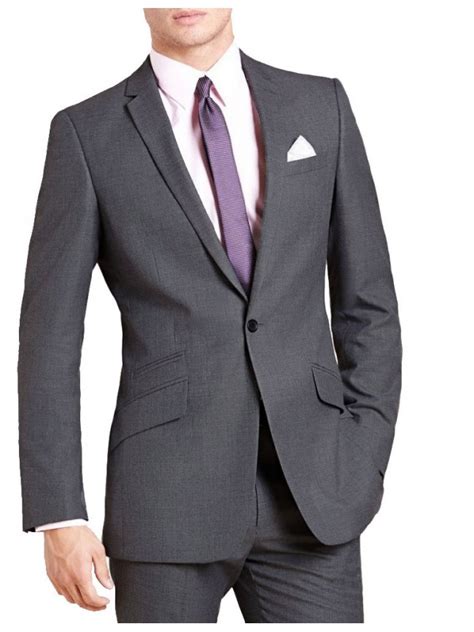 Single Breasted One Button Slim Notch Lapel Grey Suit
