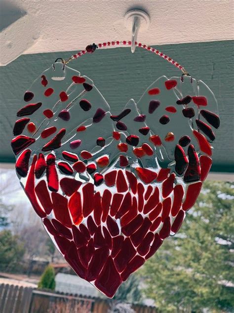 Fused Glass Healing Heart Suncatcher With Wire Wrapped Beads Etsy Fused Glass Glass Heart Etsy