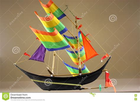 Model Historic Sailing Ship Rainbow Colors Sails Stock Photo Image Of