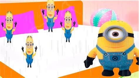 Five Wet Minions Jumping On The Bed In The Rain Nursery Rhymes Five