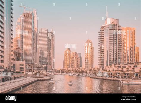 Dubai Marina At Sunset United Arab Emirates Stock Photo Alamy