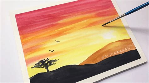 Easy Watercolor Sunset Tutorial For Beginners Step By Step Youtube