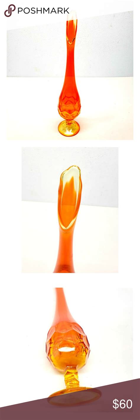 Mid Mod Amberina Swung Stretch Glass Flame Vase Vase Mid Mod Glass