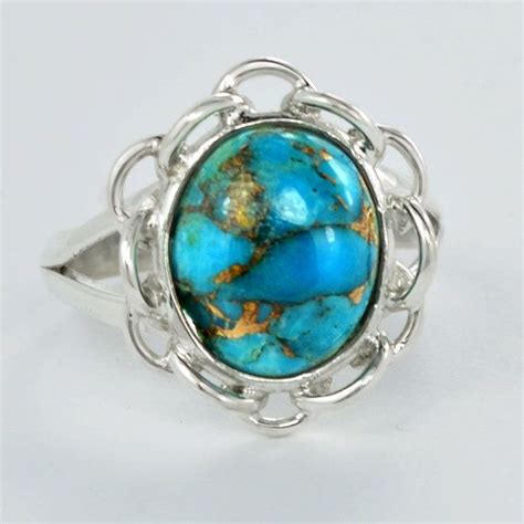 Blue Copper Turquoise Gemstone 925 Sterling Silver Ring Turquoise