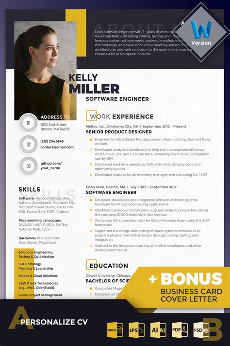 It's your software engineer cv that will showcase your skills and experience, making you attractive to the best employers. Kelly Miller - Software Engineer Resume Template #70785