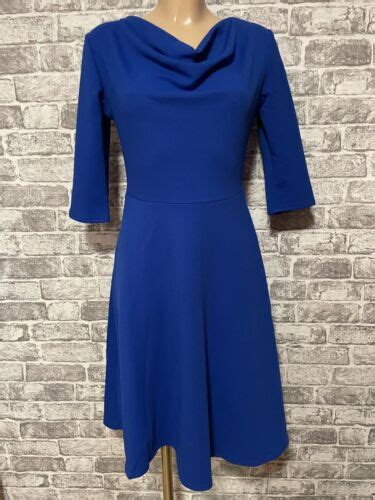 054 Stunning Blue Cowl Neck Fit And Flare Knee Length Dress Size S Xl