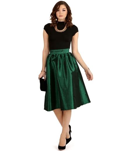 Promo Emerald Taffeta Midi Skirt Skirts Midi Skirt Taffeta Skirt