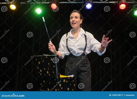 female magician performing show on stage stock image image of theatrical individuality 103619671