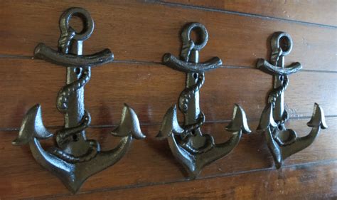 Cast Iron Nautical Anchor Wall Hook Set Three Hooks Pick