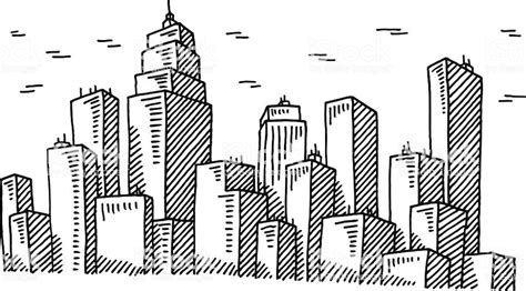 Big City Skyline Drawing Royalty Free City Stock Vector Pencil Sketch