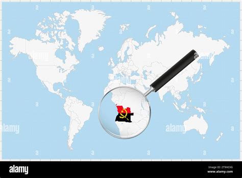 Lupa Que Muestra Un Mapa De Angola En Un Mapa Del Mundo Bandera De Angola Y Mapa Agrandar En