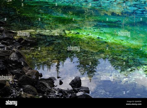 Colors Of The Five Color Pond In Jiuzhaigou Valley Stock Photo Alamy