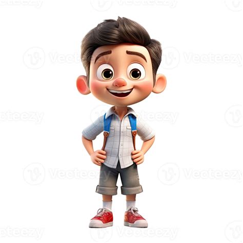 Cute Cartoon Boy Student Character On Transparent Background